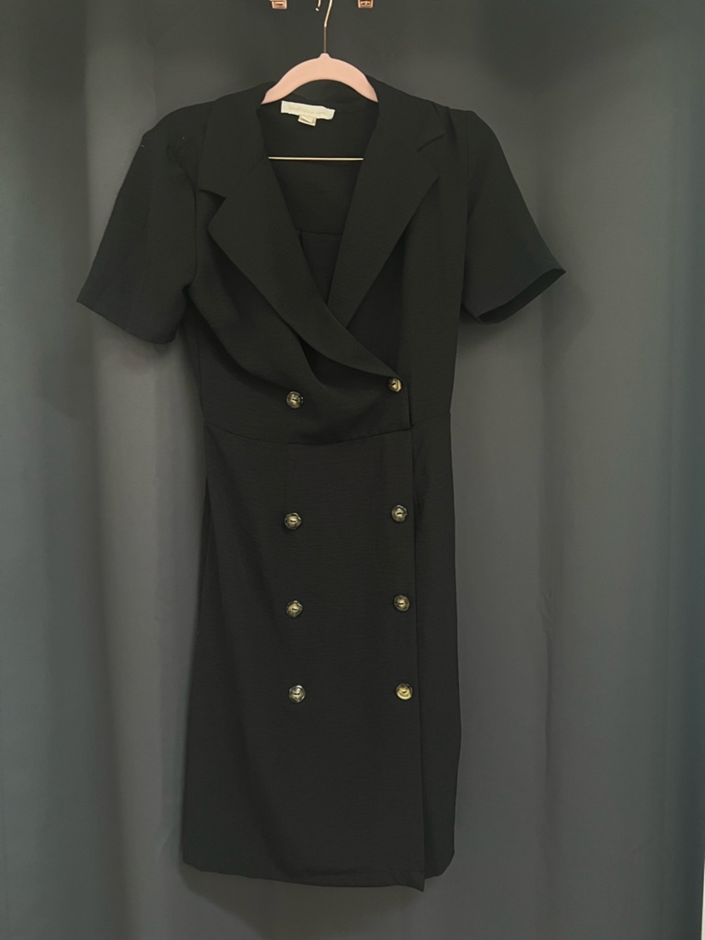 Monteau Black Double-Breasted Midi Dress with Gold Buttons